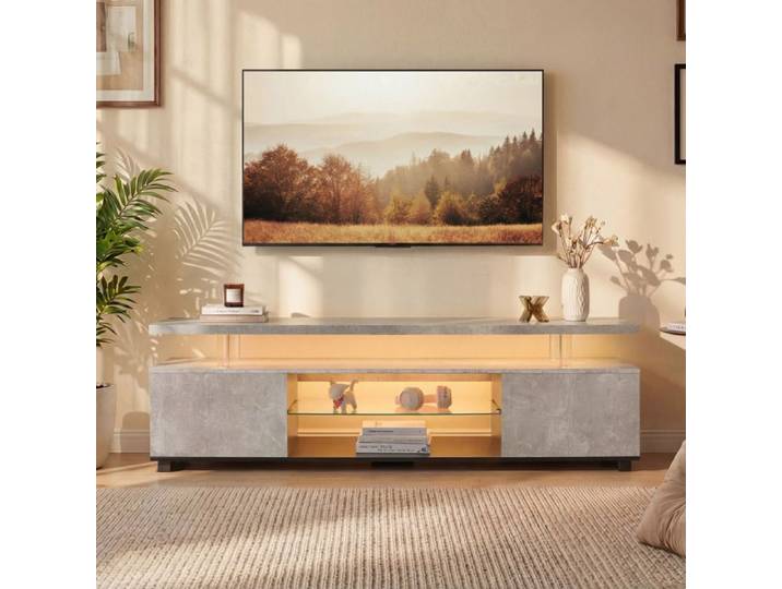 COVREO Meuble TV 130 cm LED multicolore MDF gris et noir