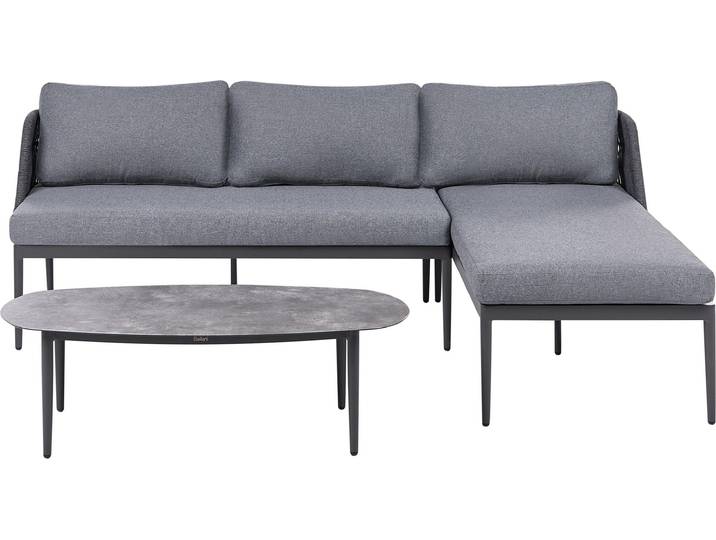BELIANI Lounge Set Grau Aluminium 3-Sitzer Linksseitig Boho Stil Modernes Design Geflochten Gartensofa mit Couchtisch Gartenlounge Loungemöbel