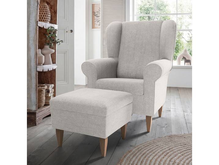 Fauteuil avec pouf optionnel Gris Tissu Jimin Avec repose-pieds
