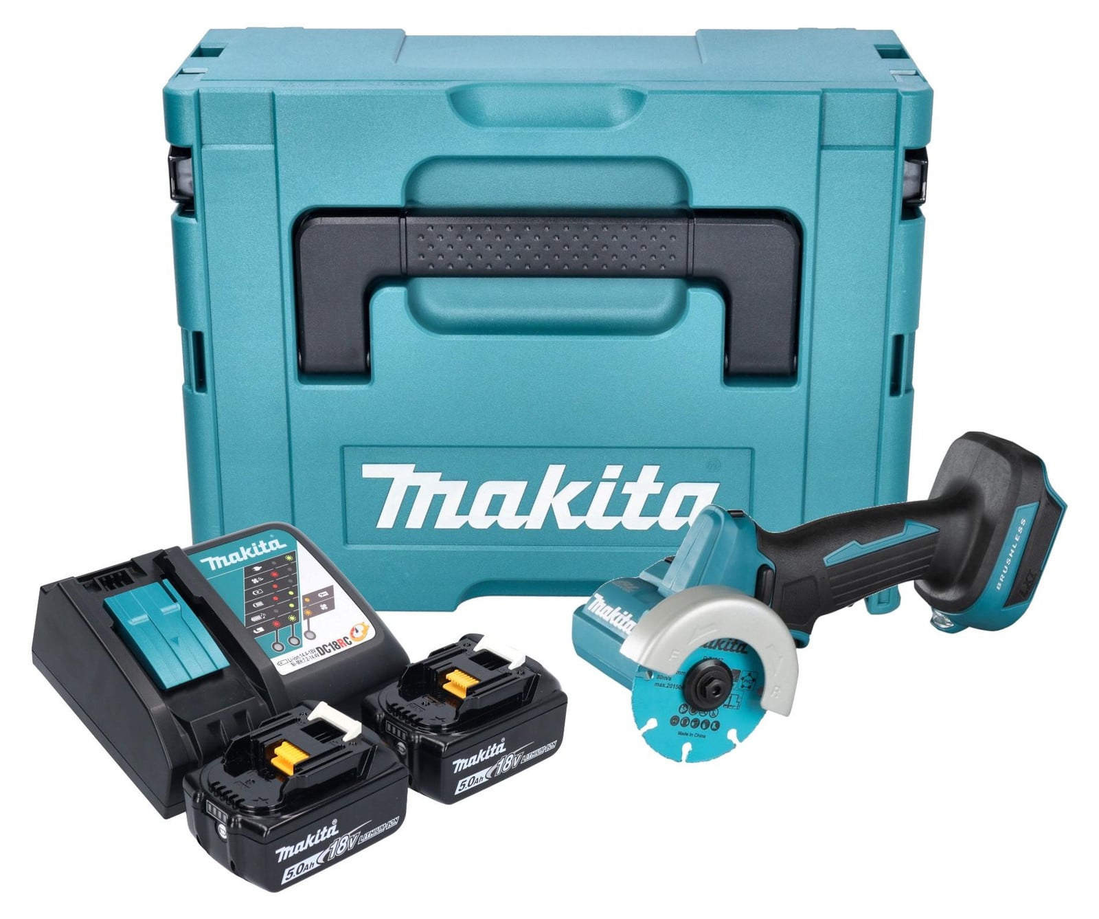 Makita Accuschroefboormachine en Haakse slijper DMC300RTJ, 18V, 76mm, met BLDC-motor