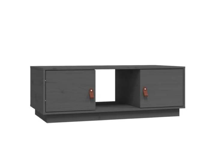 Roanoer Couchtisch Grau 100x50x35 cm Massivholz Kiefer Sofatisch Rustikaler Teetisch aus Holz für das Wohnzimmer, mit Ablagefächern für Bücher und Zeitschriften, flache Bauweise.
