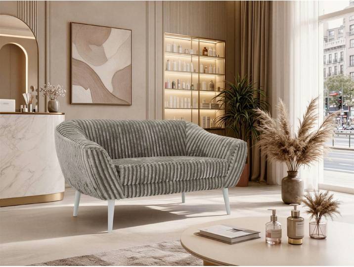 MKS MÖBEL Sofa PIRS, 2-Sitzer, Design mit Steppung, Wellenfederung, Scandi-Design, Füße wählbar