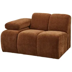Modulsofa Mojo aus Flachcord, modern und flexibel, rostbraun, 1-Sitzer mit Armlehne links