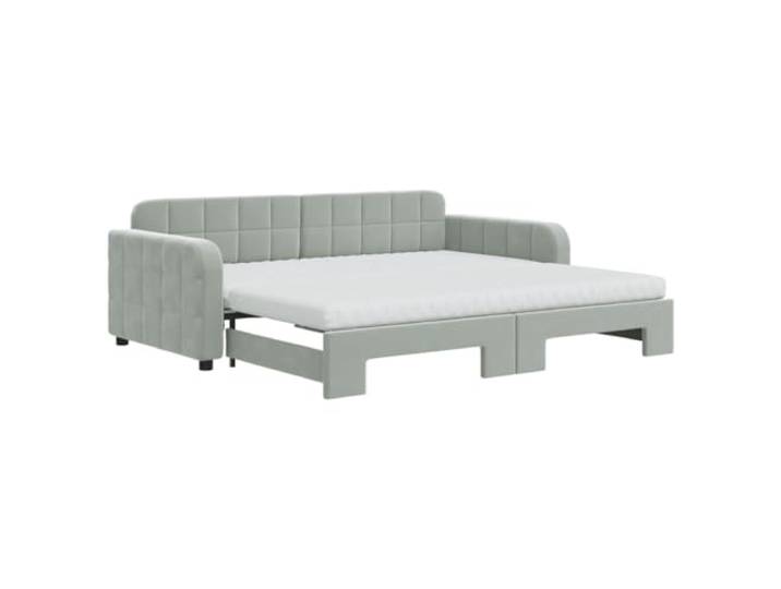 vidaXL Slaapbank onderschuifbed matrassen 100x200cm fluweel lichtgrijs