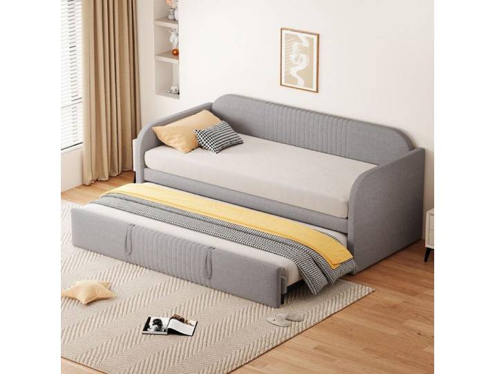 Comfyu - Lit capitonné 90x190 cm lit gigogne confortable et respirant multifonctionnel lit enfant canapé-lit - Gris