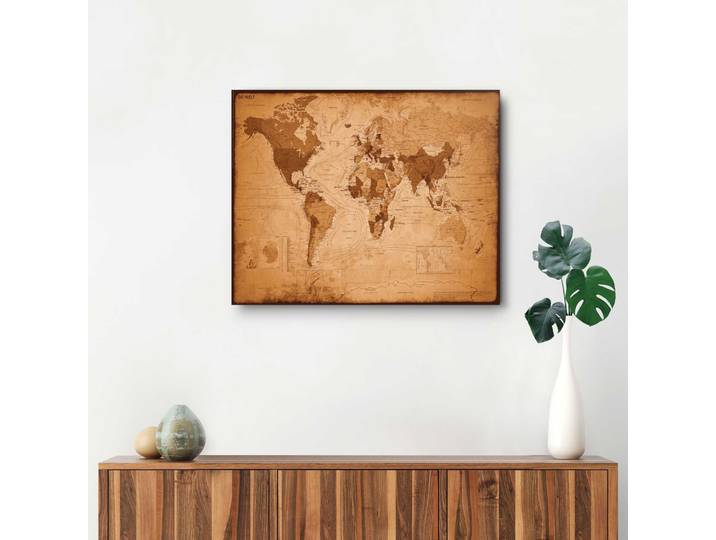 Deco-Panel REINDERS Weltkarte - antik , braun (farbe bild(er): braun), B:50cm H:40cm, MDF, Bilder, Deco-Panel