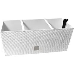 Prosperplast - Rattanjardinera 30 Liter mit Bewässerung in Weiß 60 x 25 x 24 cm