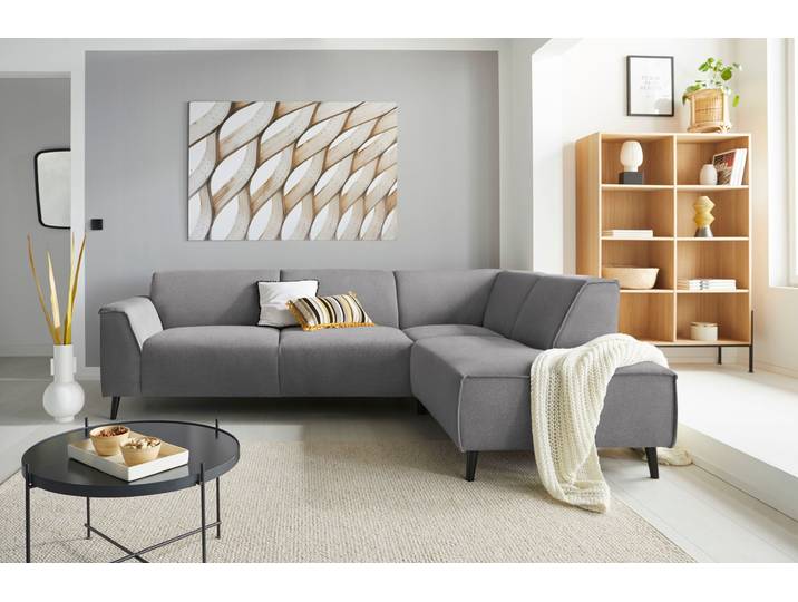 Ecksofa, Struktur fein, Hellgrau 263×191 cm, Federkern, Klassisch, Domo-Collection