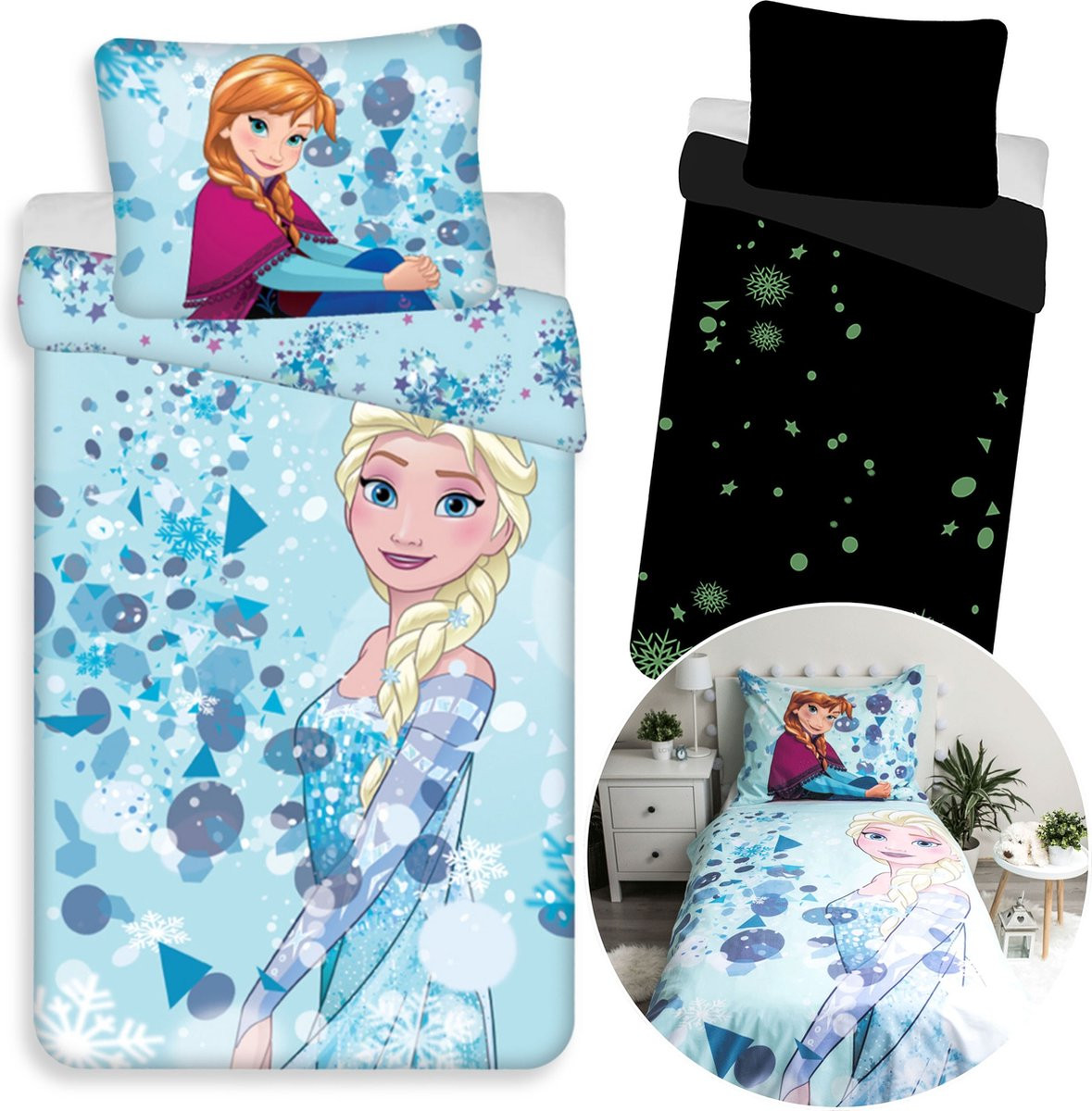 Frozen Blauw glow-in-the-dark beddengoed voor kinderen 140x200 cm
