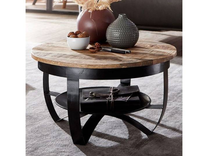 Table Basse - WOHNLING - Ronde - Noir - Bois Massif - 60 x 34 x 60 cm