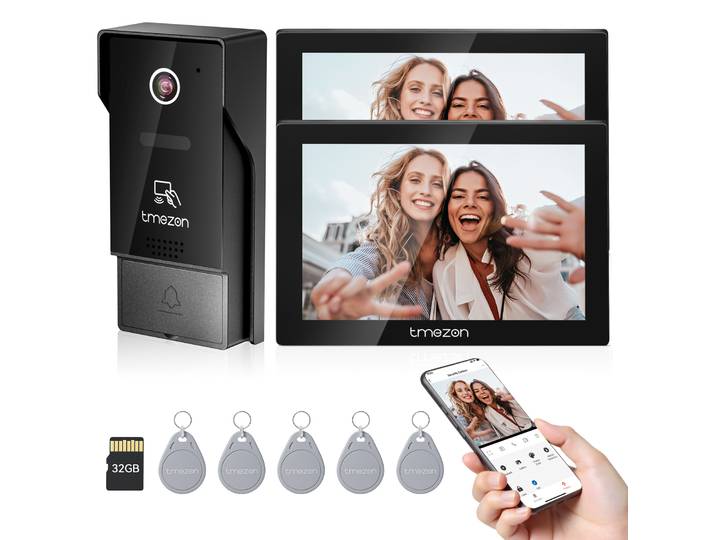 TMEZON Moniteur de Porte Connecté Wi-Fi 1080P de 7 Pouces avec Écran Tactile, Système d'Interphone Vidéo Intelligent Tuya APP et Sonnette Filaire pour la Maison