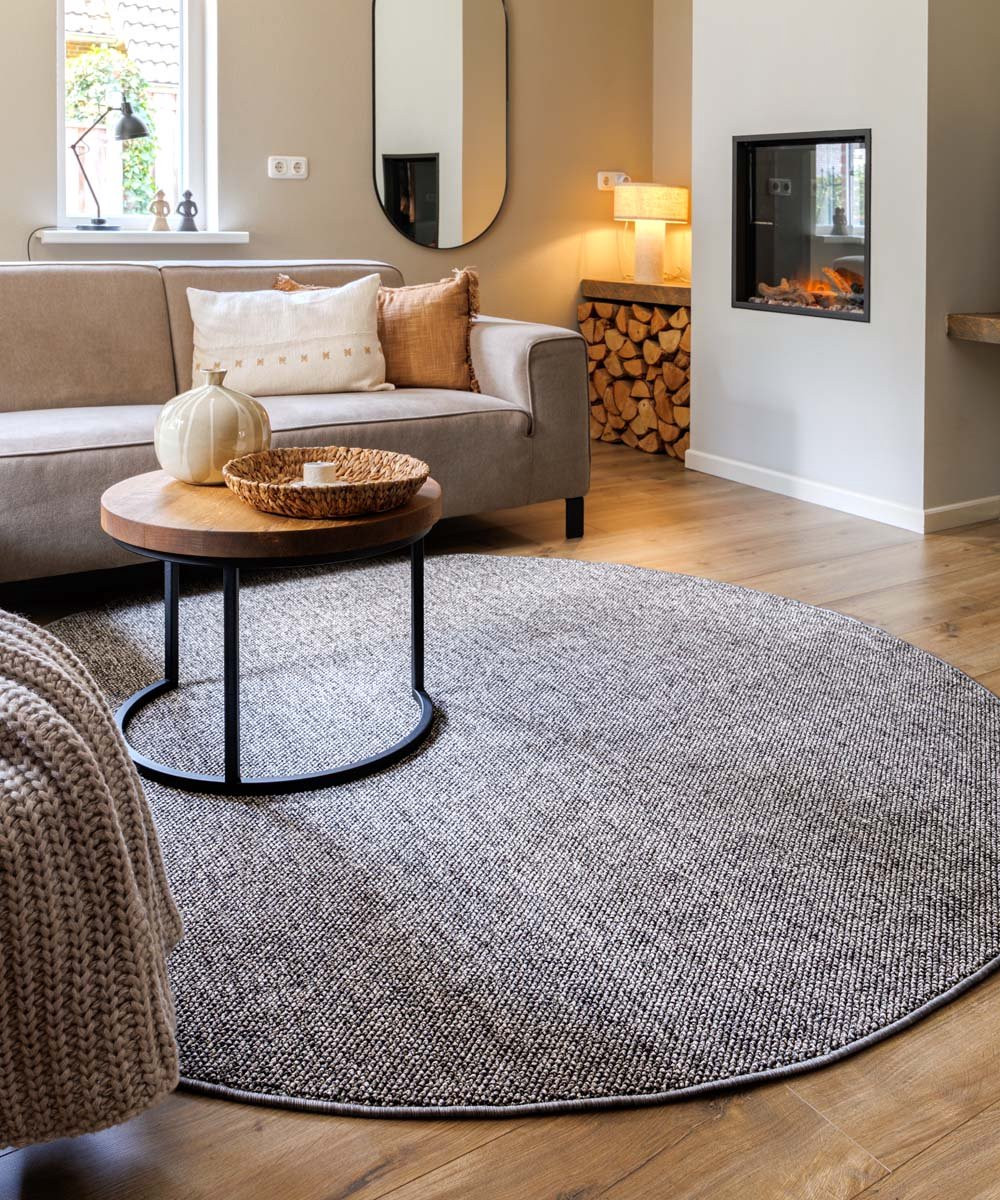 TrueWeave Rond laagpolig vloerkleed grijs