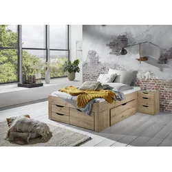 Stauraumbett Noah 140 x 200 cm, mit Rolllattenrost mit 5 Bettschubladen, Ausf. Eiche Artisan Dekor