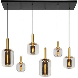 Lucide Pendelleuchte Joanet, 6-flammig, mit E27-Fassung, 130 cm, asu Glas, schwarz