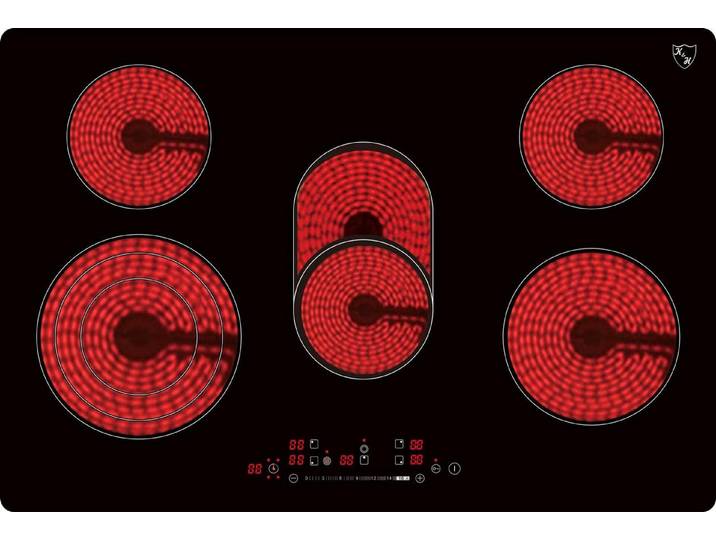 K&H Elektro-Kochfeld K&H® 5 Zonen Glaskeramikkochfeld 77cm Elektro Autark Eingebaut NC-8608, 17 Leistungsstufen, SLIDER Sensor Touch-Control-Steuerung