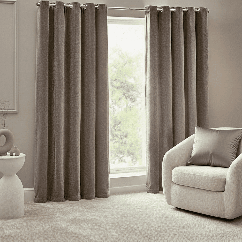 Elowise Greige Heavy Chenille Eyelet Curtain Pair, 117 x 137cm
