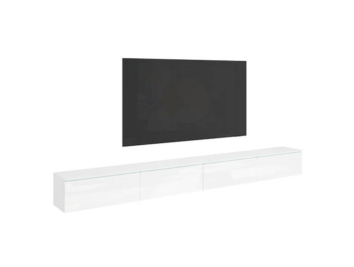 P & B Lowboard, Weiss, Weiss Hochglanz, Kunststoff, 300x32x33 cm, stehend, hängend, Wohnzimmer, TV Möbel, Lowboards, Lowboards stehend