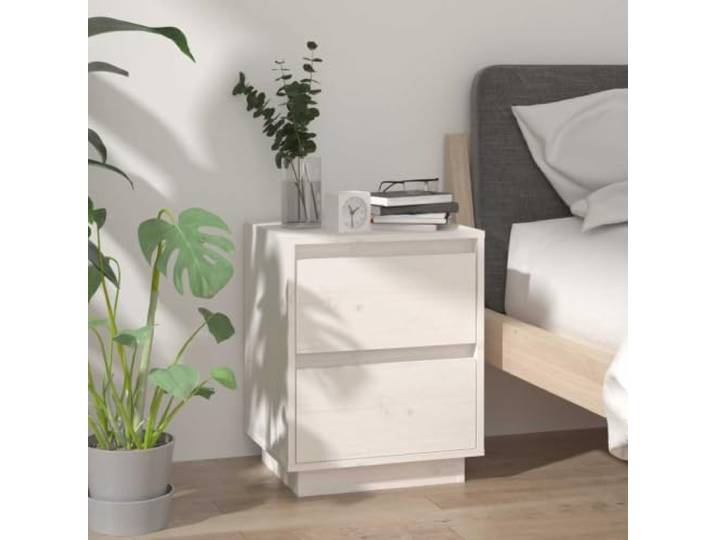 HEFZGDB Nachttisch Weiß 40x35x50 cm Massivholz Kiefer Moderner Beistelltisch Stabiles Möbelstück für Wohnzimmer Schlafzimmer Aufbewahrung