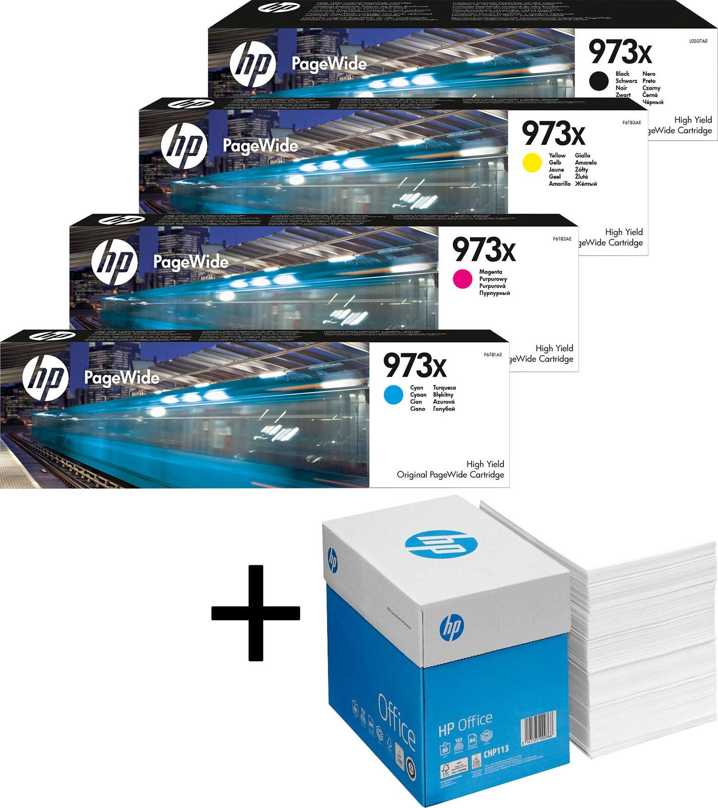 HP Inc. Bundle mit HP Original 973X Toner 4er Multipack + 2.500 Blatt HP Kopierpapier hochweiß OP973XSET_CHP113