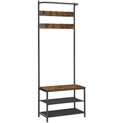VASAGLE Garderobenbank mit Haken und Schuhrost braun / schwarz 64/32,2/180 cm braun, 64x180x32.2 cm
