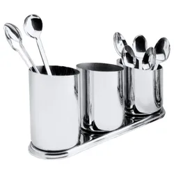 Contacto Besteckhalter, Edelstahl 18/10, 26 x 8 x 12 cm, mit drei Bechern, grau
