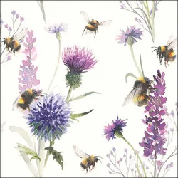Ambiente 20 Servietten Papier 33x33cm 3-lagig - hochwertige Einweg Papierservietten Hummel Biene Wiese Blume lila rosa Aquarell Sommer Wiesenmotiv nachhaltig