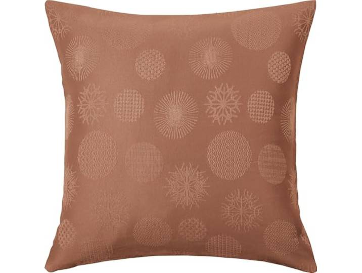 Erwin Müller Jacquard Kissenhülle Calvia Kupfer Größe 50x50 cm - eingewebte Eiskristalle und Christbaumkugeln, zarter Schimmer, Pflege- und bügelleicht