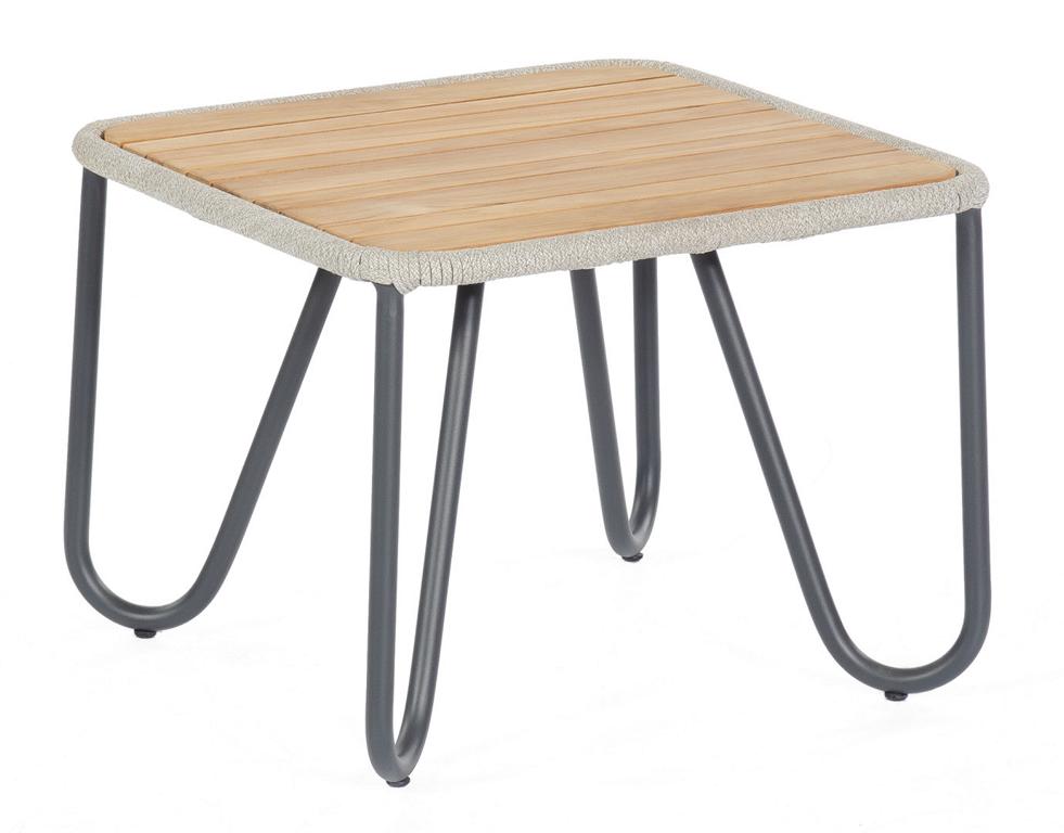 MUESING Lounge-Beistelltisch Charité Alu/Polyrop e silbergrau/Teak SonnenPartner 16906157
