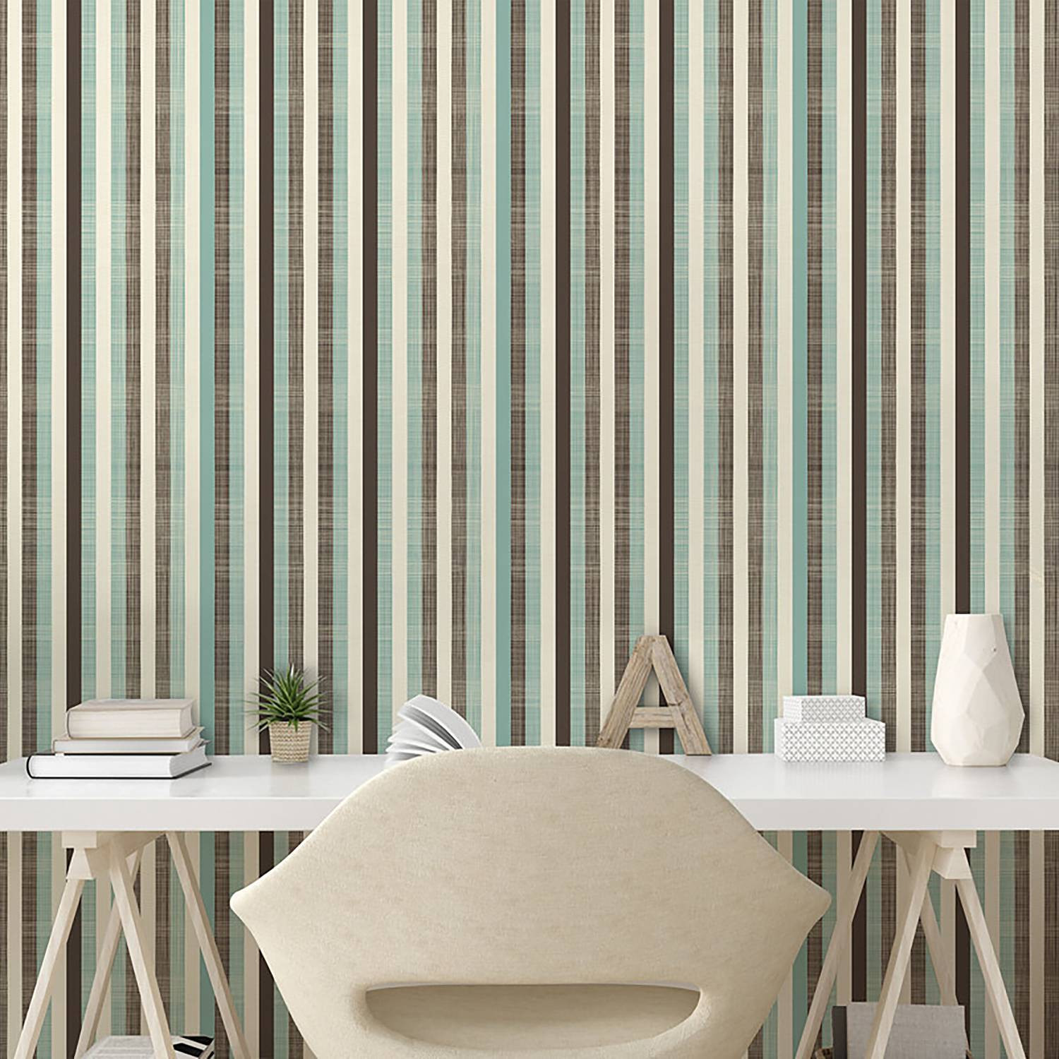 home24 Behang Retro Stripes Abstract Bruin en Blauw 250 cm