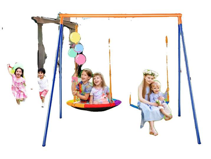 Set de balançoire VEVOR pour le jardin\, capacité de charge 200 kg\, avec 1 siège de balançoire à disque\, 1 siège de balançoire à sangle\, support de balançoire robuste à cadre A en métal et corde réglable\, set de balançoire pour l'extérieur pour enfants
