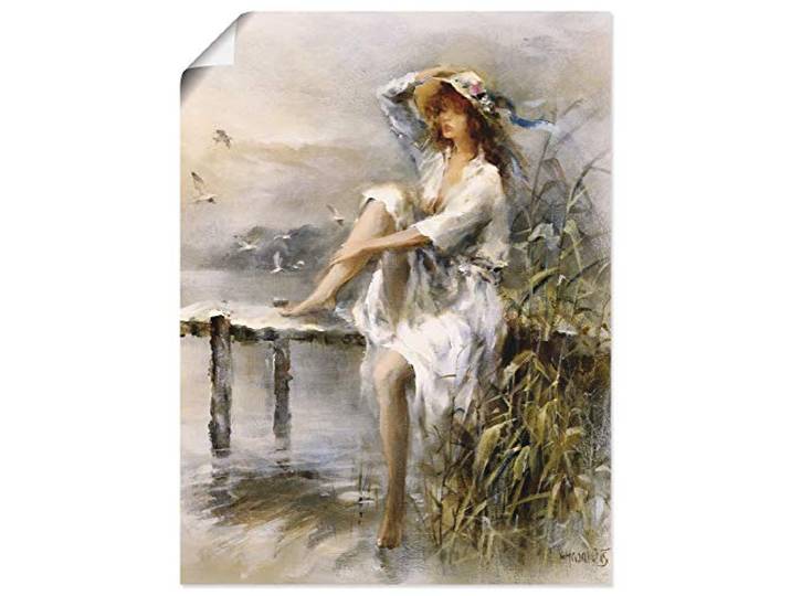 ARTLAND Poster Kunstdruck Wandposter Bild ohne Rahmen 90x120 cm Frau Natur See Landschaft Steg Gräser Landhaus Kunst Malerei L0HM