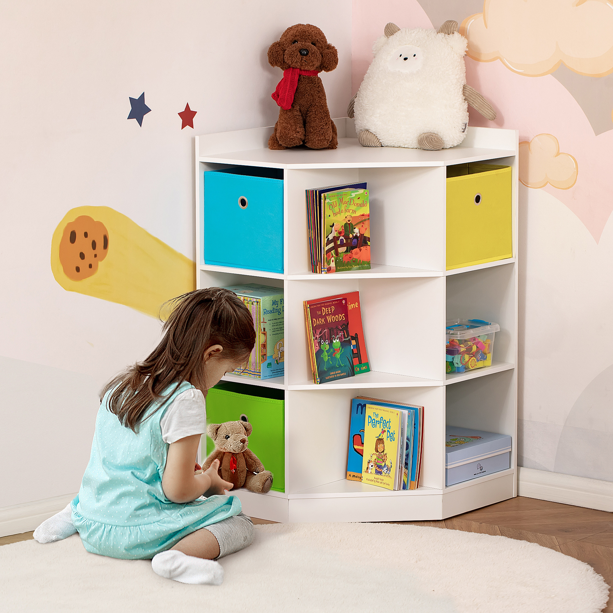 Homcom Scaffale per Bambini a 3 Cassetti in Tessuto non Tessuto e MDF, Bianco   Aosom Italy