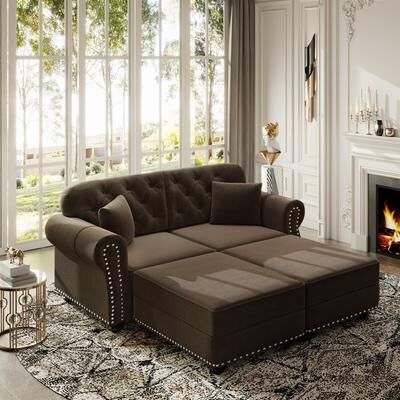 Mid-Century Upholstered Velvet Chesterfield Sofa with Button Tufted