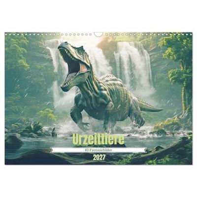 Urzeittiere - KI-Fantasiebilder (Wandkalender 2027 DIN A3 quer), CALVENDO Monatskalender
