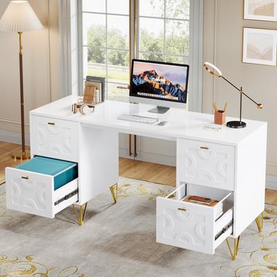 1Easylife 59'' Modern Computer Desk with File Drawers for Home Office
