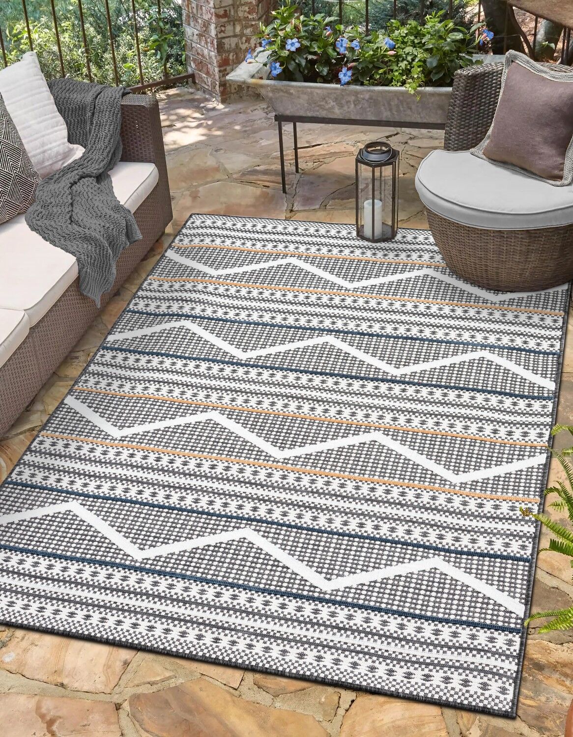 Outdoorteppich "Shadow, LAGERRÄUMUNG", schwarz-weiss (schwarz,weiß,braun), B:140cm H:8mm L:200cm, Polypropylen, MYFLAIR MÖBEL & ACCESSOIRES, Teppiche, Outdoorteppich, modernes Design, Outdoor geeignet, Balkon, Terrasse schwarz,weiß,braun B : 140cm 1 Stk.,