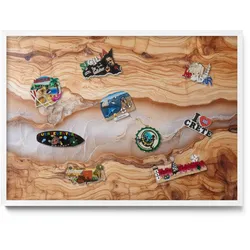 MAGNETTAFEL 70x50 cm Weißer Rahmen Holzstruktur Mit Harz