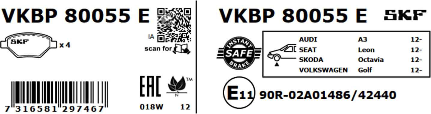 Skf Bremsbelagsatz, Scheibenbremse Vkbp80055e Für Skoda Vw