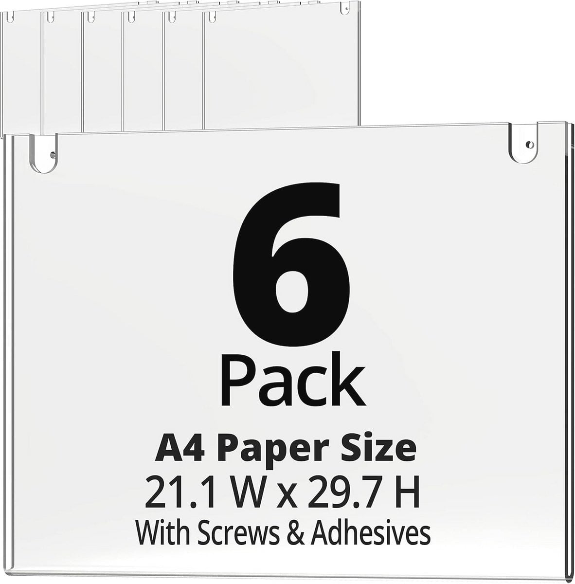 Set van 6 A4 Acryl Bordhouders voor Wandmontage - Liggend - Merkloos