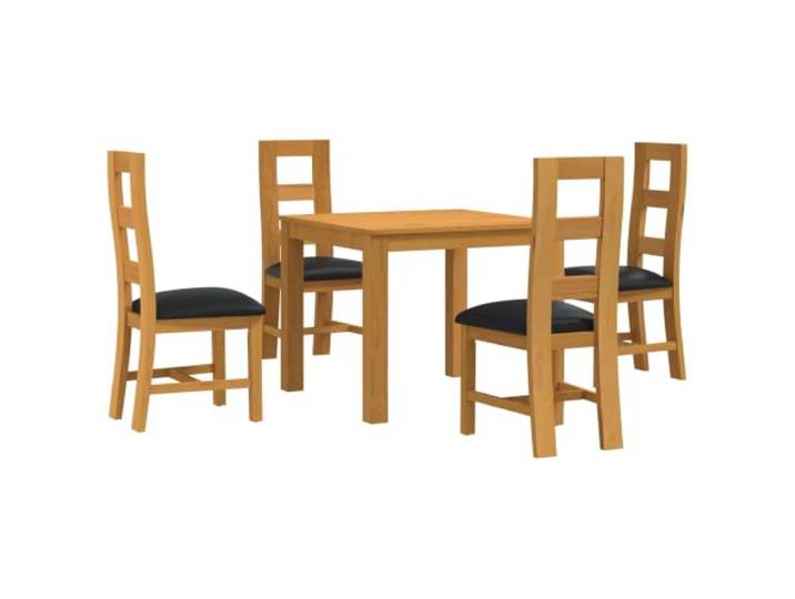 PUGYNBK Esstisch-Set, 5-teilig, Schwarz, massives Eichenholz Modernes Design, bequeme Schaumstoffkissen, robuste quadratische Beine, einfache Reinigung