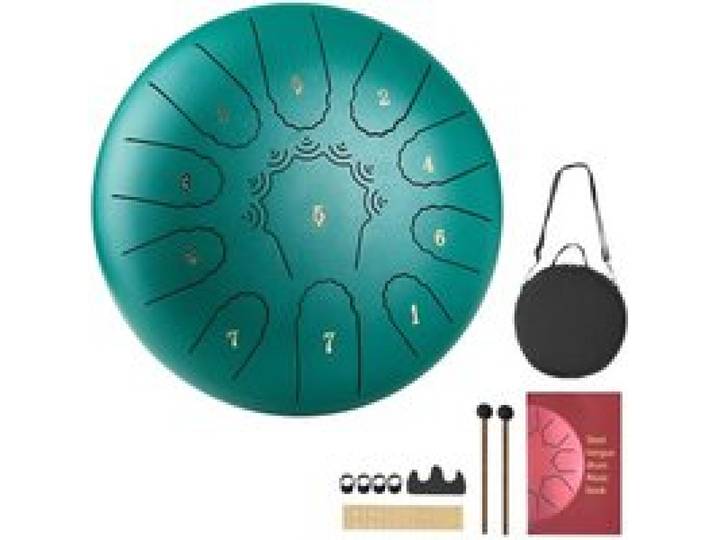 VEVOR Tambour à Langue en Acier 25,4 cm 11 Notes Tambour de Pluie Do Majeur avec Livre de Partitions et Mailloches Instrument de Percussion pour Méditation Yoga Éducation Initiation Musique, Vert