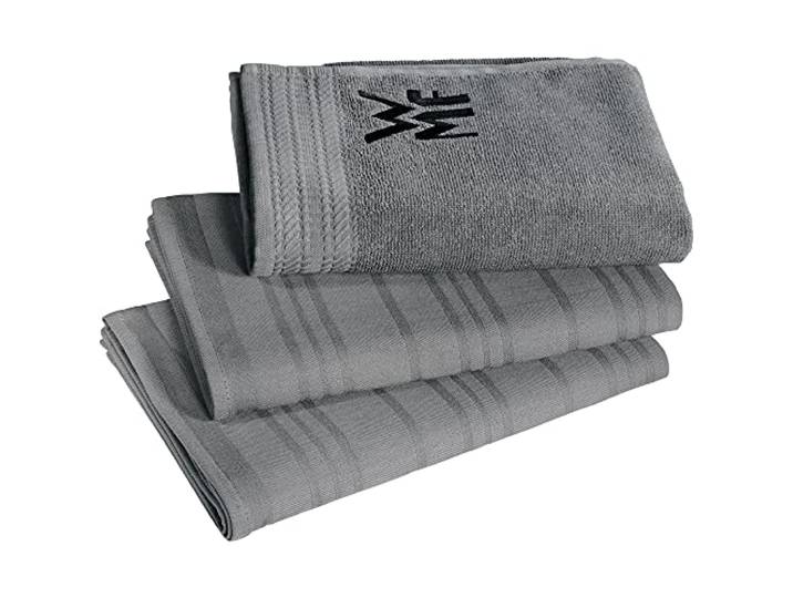 WMF Küchenhandtuch-Set 3-teilig, Baumwolle Küchentücher, 2 Geschirrtücher, 1 Handtuch, Geschirrhandtuch, geprüft auf Schadstoffe, fusselfrei, besonders weich, Logo