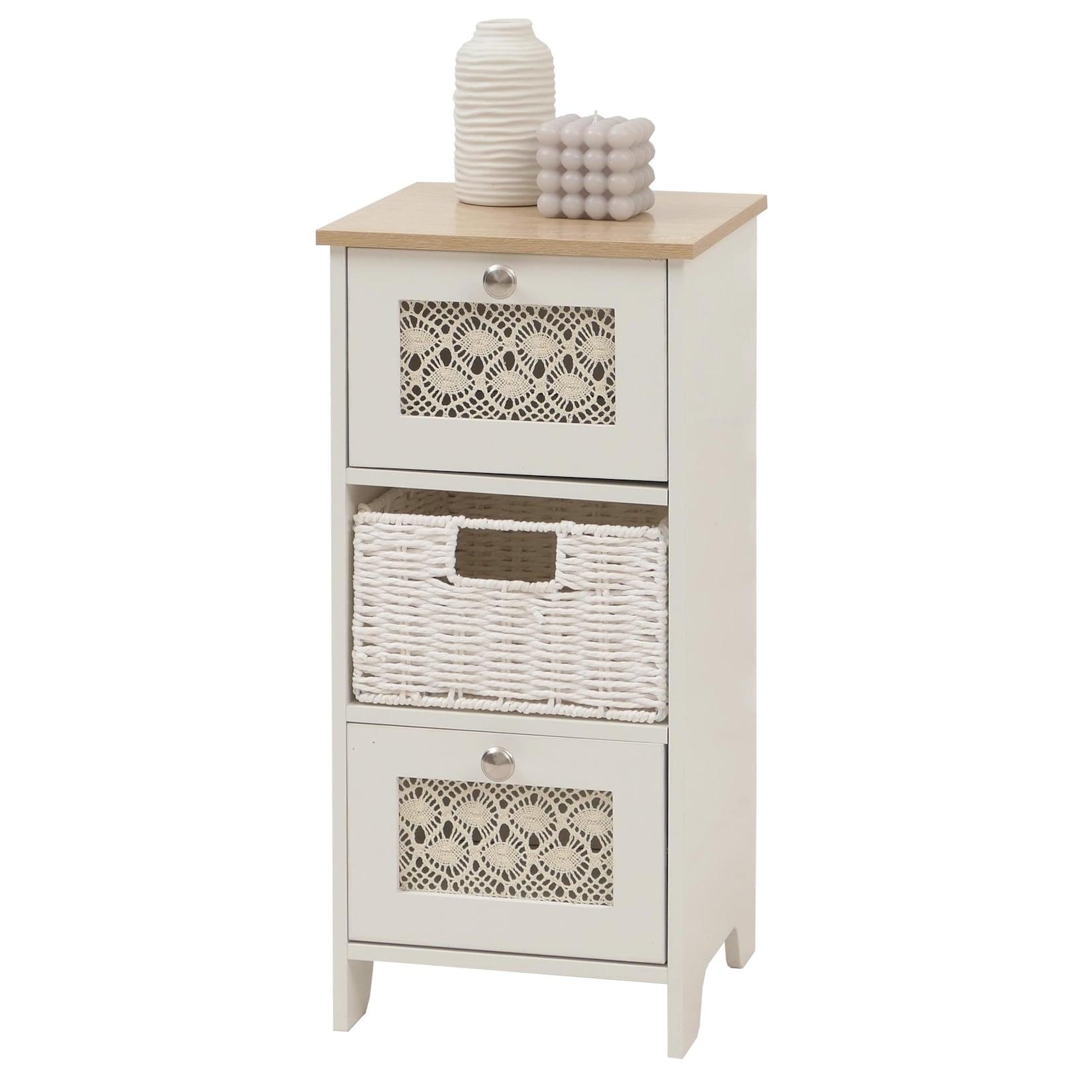 Kommode MCW-O75, Schubladenschrank, 3 Schubfächer Korbschubladen Holz Melamin 63x30x30cm ~ natur-weiß