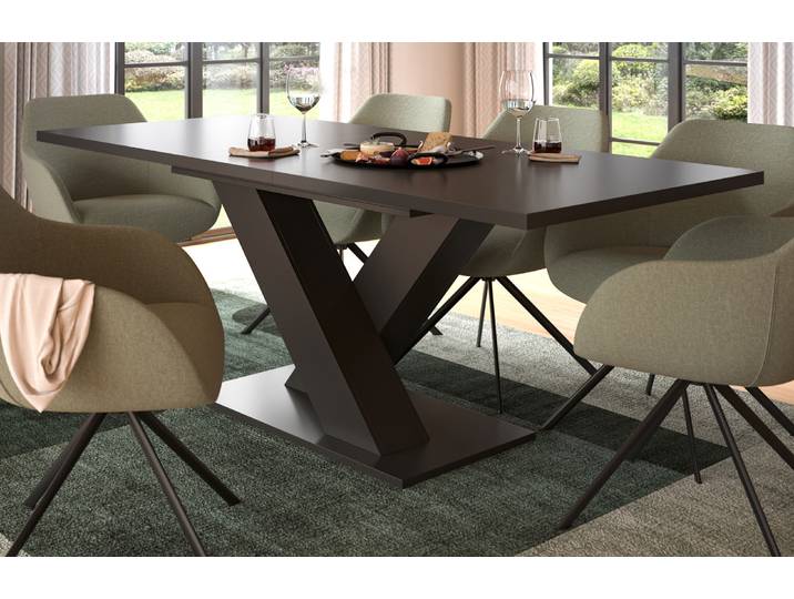 Esstisch \ Home-X\ in grau Küchentisch ausziehbar 150 - 190 cm, bis 8 Personen