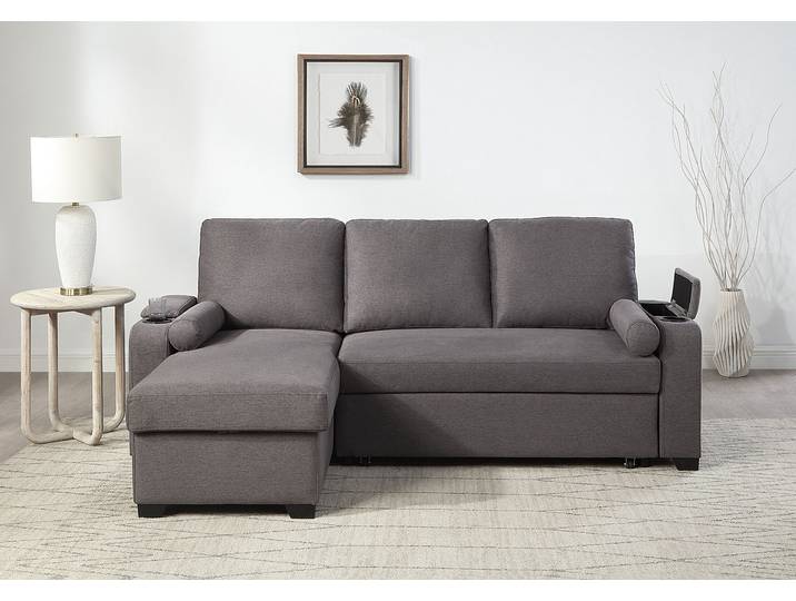 Ecksofa GOODPRODUCT Gorje L-Form, B:216cm, Liegefläche: 125x200 , grau, B:216cm H:88cm T:139cm, Sofas, Ecksofa, mit Schlaffunktion, Stauraum, Becherhalter, Staufächer & Kissenrollen