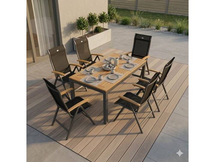 Hartman Alice Gartenmöbel-Set L (6 Plätze) mit Stern Tisch 200x100cm Dunkelgrau Braun