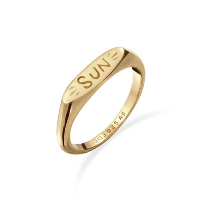 Siegelring ELLI "Ring Siegelring Sonne 925 Sterling Silber vergoldet" Gr. 54, gold, Fingerringe, Damen, 54, Silber 925 (Sterlingsilber), Siegelring