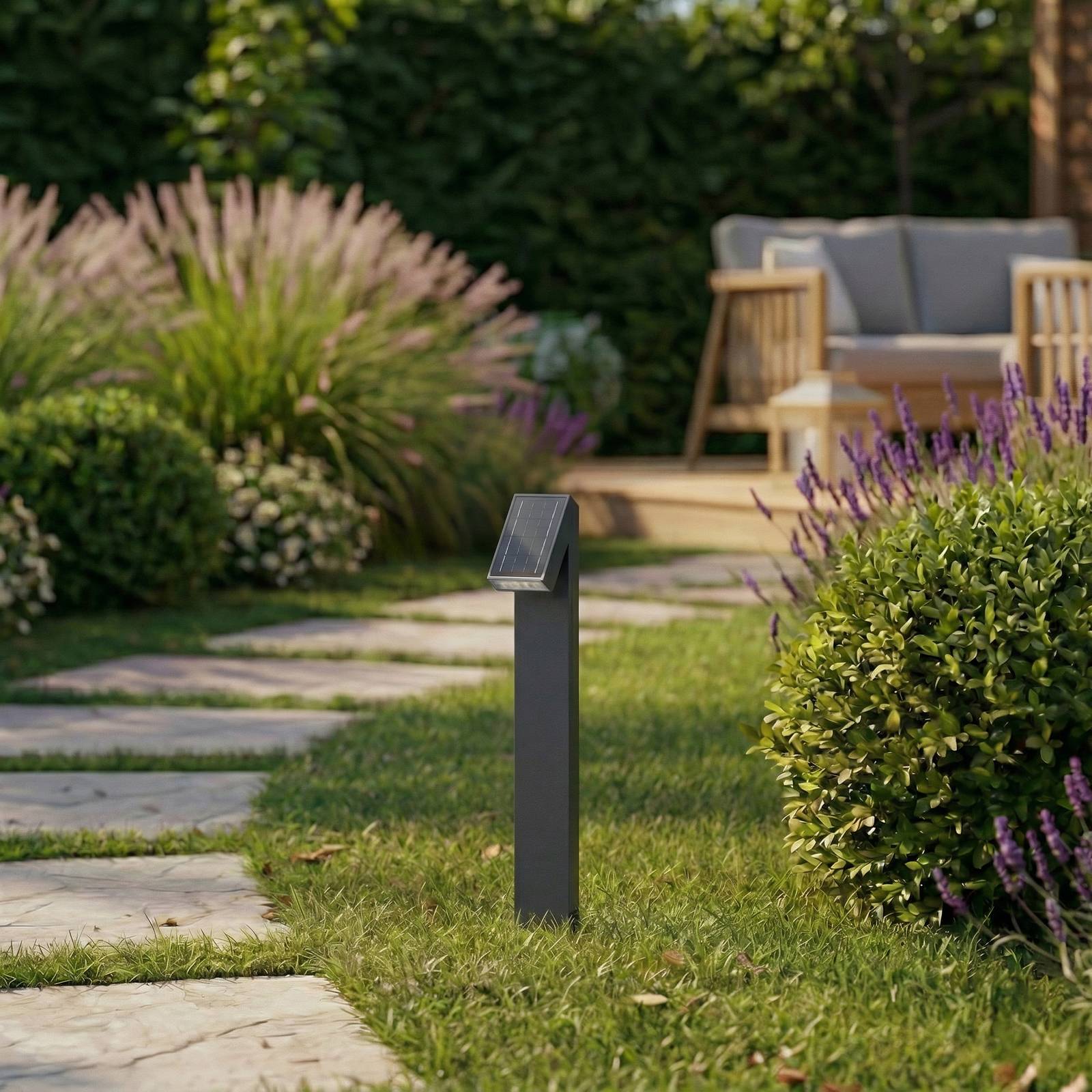 Prios LED-Solarwegeleuchte Lestor, anthrazit, dimmbar, IP65 Lestor PRIOS, dimmbar, schwarz, Aluminium, Modern, Solarleuchten