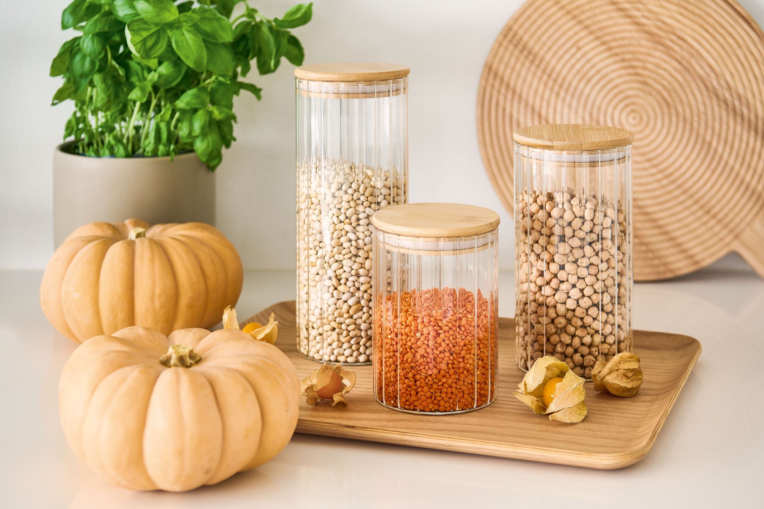 Vorratsglas ZELLER PRESENT, braun (transparent, bambus), Bambus, Glas, Lebensmittelaufbewahrungsbehälter, Vorratsglas, aus Borosilikat mit raffinierten Rillen transparent, bambus Einheitsgröße