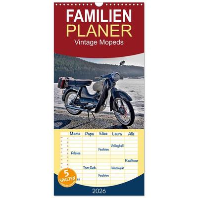 Familienplaner 2026 - Vintage Mopeds mit 5 Spalten (Wandkalender, 21 x 45 cm) CALVENDO